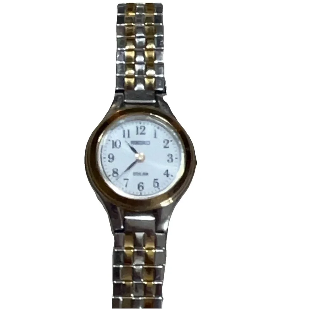 Seiko SUP100 Women's Core Solar White Dial‎ Wrist Watch Running/Working 23mm VTG